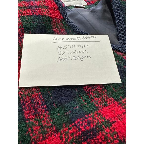 VTG 90s Amanda‎ Smith Blazer Jacket 12 Red Green Blue Plaid Christmas Holiday - Picture 10 of 10